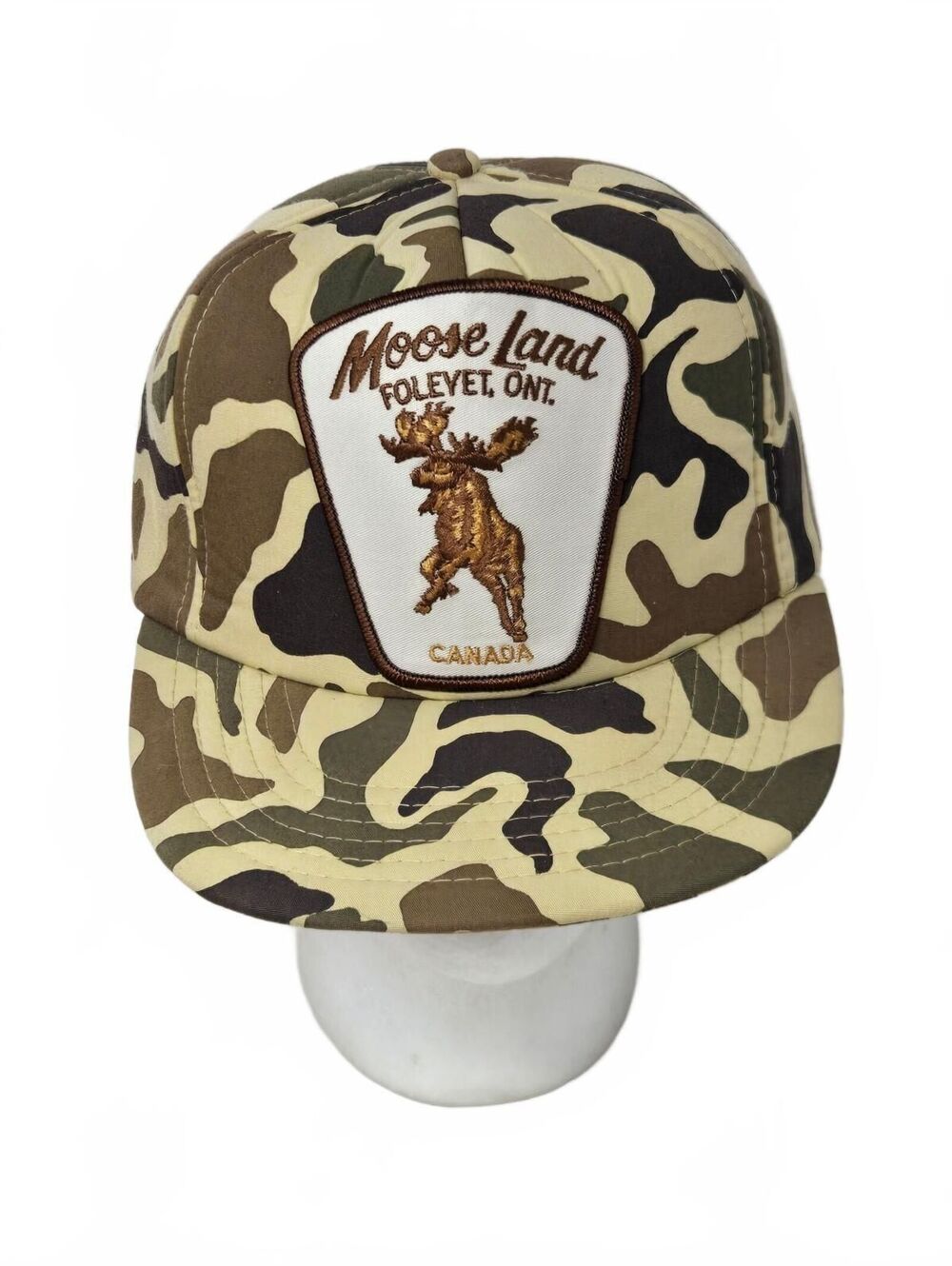 Vintage Moose Land Foleyet Ontario Hat Camo trucker Snapback Patch
